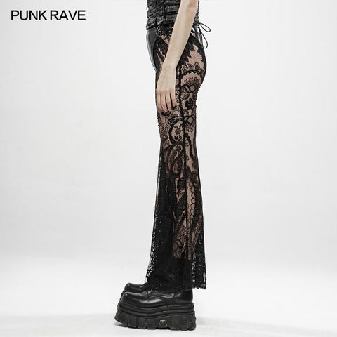 Gothic Paisley pattern lace transparent trousers