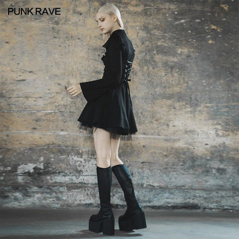 Dark falbala lashing back dress