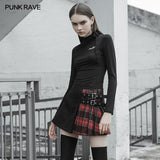 Colored checked folded half skirt with button loop
