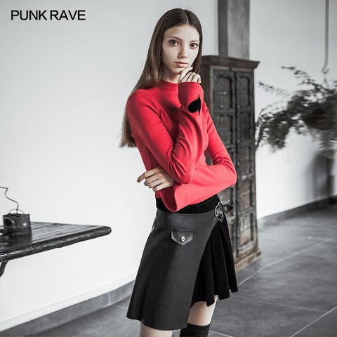 Black Pleated Stitching Half Skirt
