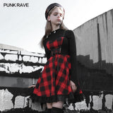 Stitched plaid braces skirt