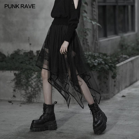 Chiffon lace asymmetrical hemline skirt