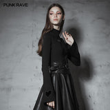 Dark High Collar "Witch" Trumpet Sleeve Knitted Top