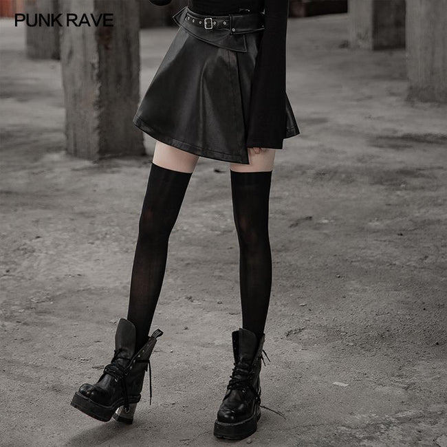 Fake waistband A pendulum leather half skirt