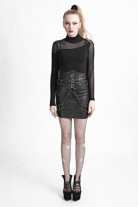 New Fashion Lady Bandage High Waisted Leather Punk Skirt