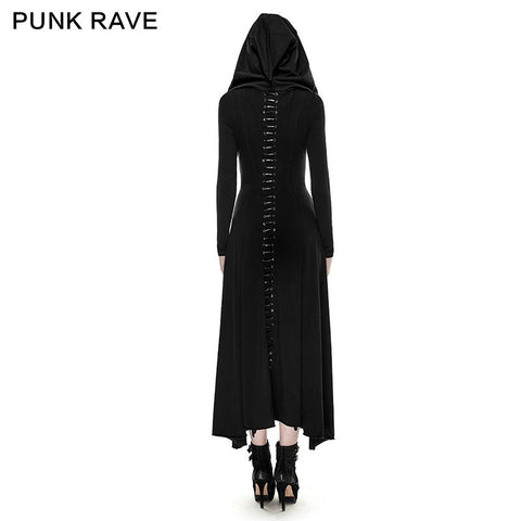 Black Knitted Slim Long Sleeve Hooded Evening Gothic Dresses