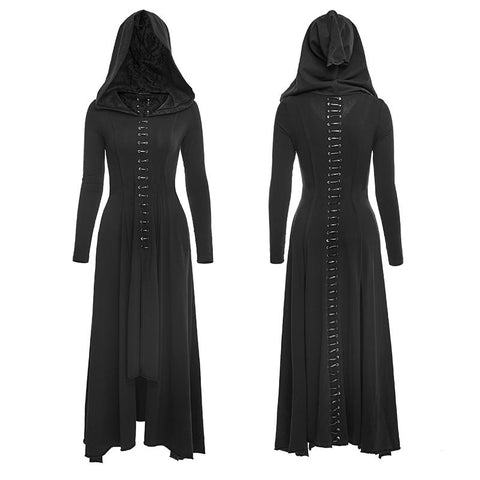 Black Knitted Slim Long Sleeve Hooded Evening Gothic Dresses