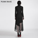Sexy Asymmetrical Mesh High Neck Punk Dress Stitching With Fake Suede Fabric