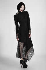 Sexy Asymmetrical Mesh High Neck Punk Dress Stitching With Fake Suede Fabric