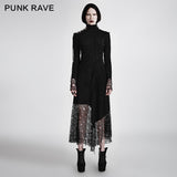 Sexy Asymmetrical Mesh High Neck Punk Dress Stitching With Fake Suede Fabric
