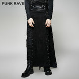 Black Wool Leather Spanking Split Punk Skirt