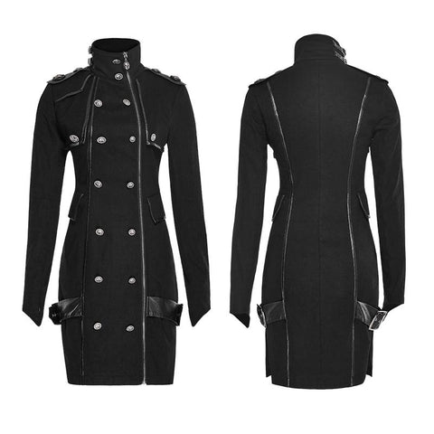 Black High Collar Long Sleeves Skinny Military Punk Dress
