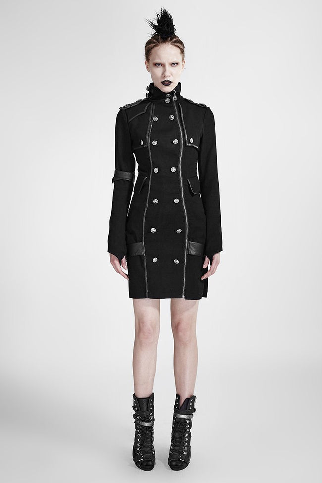 Black High Collar Long Sleeves Skinny Military Punk Dress