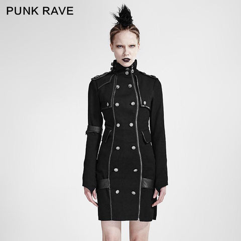 Black High Collar Long Sleeves Skinny Military Punk Dress