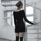 Textured velvet square collar package hip dress