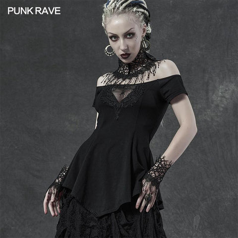 Goth dark night vine gloves neck cover Three-piece set