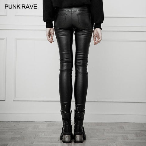 Heavy Industry Asymmetric Metal Design Skinny PU Pants