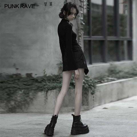 Asymmetrical tailored inclined placket zipper skirt