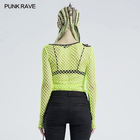 Personality punk perspective mesh t-shirt
