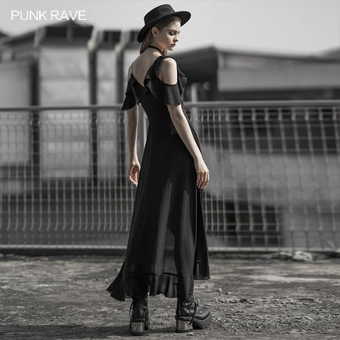 Long open fork chiffon long skirt