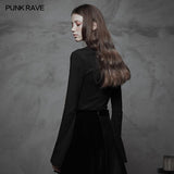 Dark High Collar "Witch" Trumpet Sleeve Knitted Top
