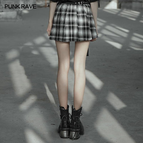 Black and white stitching pliad detachable waist-tail skirt