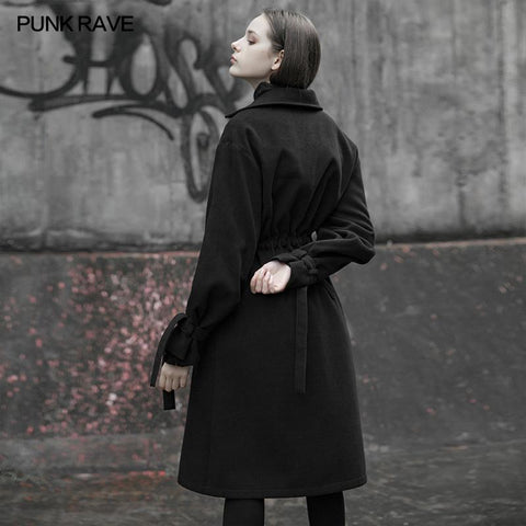 Lumbar drawstring decoration long coat (with rope)