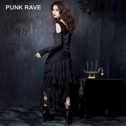 Black Irregular Long Sleeve Punk Shirts For Women