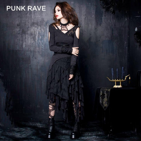 Black Irregular Long Sleeve Punk Shirts For Women