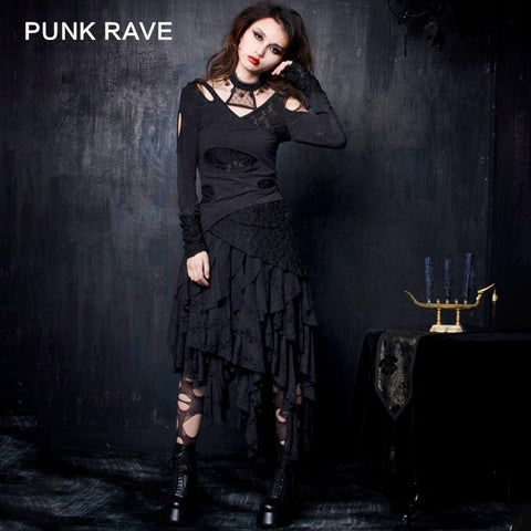 Black Irregular Long Sleeve Punk Shirts For Women