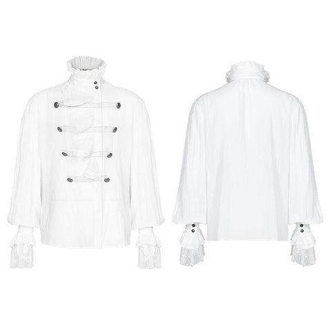 Men Gothic Partial Placket Lotus Leaf Loose Shirt With Standing Collar