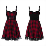Stitched plaid braces skirt