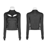 Dark Legends Large V-neck Hollow Long Sleeve T-shirt