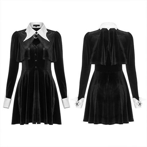 2020 Dark bat white collar little black gothic dress