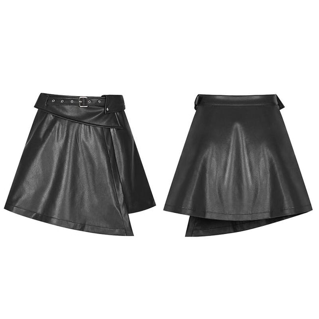 Fake waistband A pendulum leather half skirt