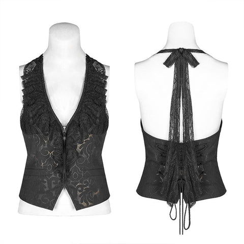 Black Gold Dark Flower Hanging Neck Lace Vest