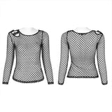 Personality punk perspective mesh t-shirt