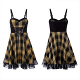 Stitched plaid braces skirt