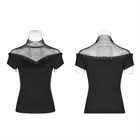 High neck mesh splicing top