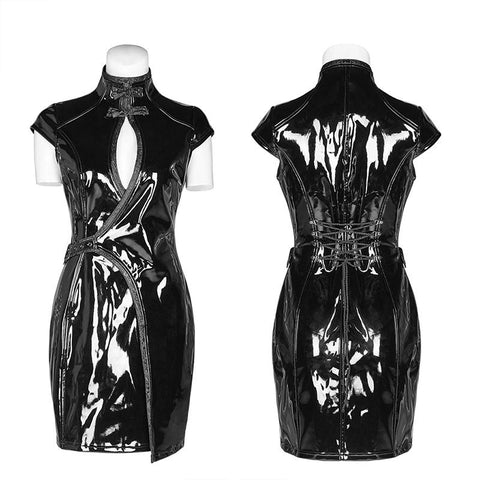 Punk sci-fi art patent leather Chinese style dress