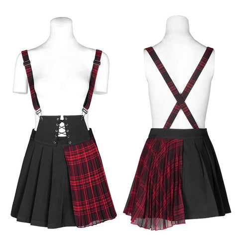 Plaid spliced suspender skirt