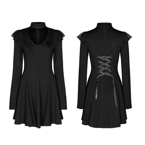 Dark falbala lashing back dress