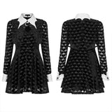 Dark peach heart shadow flower bat white collar little black dress