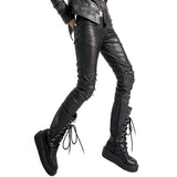 Top Sale Vintage Leather Punk Pants With Awl Nail On Knee