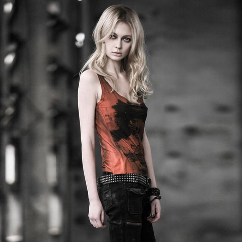 Digital Printing Sleeveless Punk Shirt