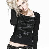 Rock Fashion Cool Black Keyhole Back Long Sleeve Punk Shirts