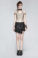 Women's Punk Personality Iron Chain Around Neck Strapless Top