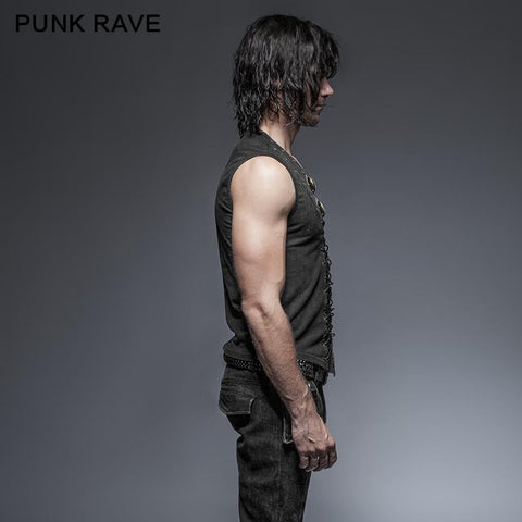 Black Rock Cotton Leather Belt Sleeveless Punk Shirts For Men