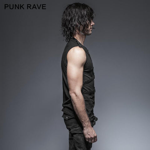 Black Sleeveless Stripe Tank Tops Punk Vest For Men