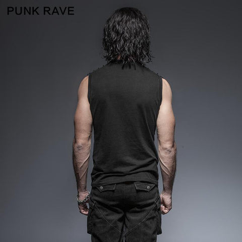 Black Sleeveless Stripe Tank Tops Punk Vest For Men